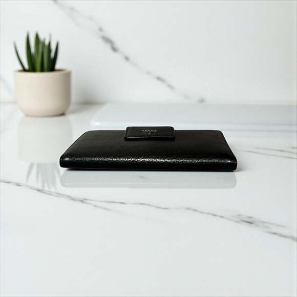 Fossil‎ Black Leather Clutch Wallet Wristlet Zip Around Coin Purse Women - Picture 5 of 10